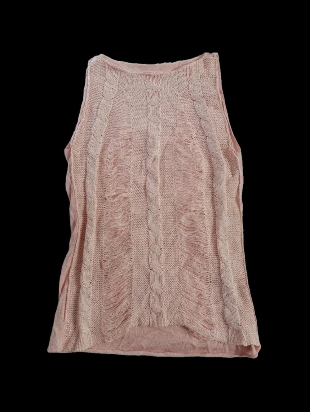 💕 Pink Cable-Knit Fringe Sleeveless Top